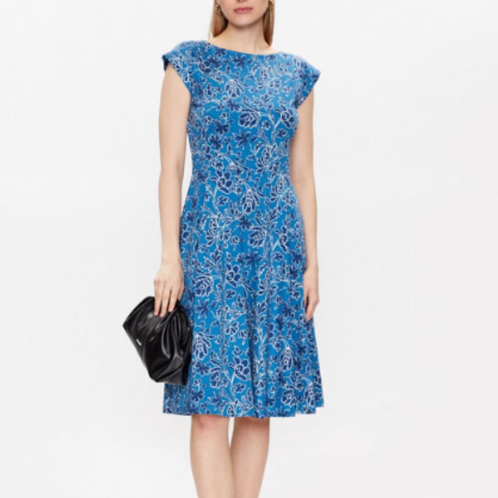 Weekend Max Mara Blue Floral Cap-Sleeve Midi Dress